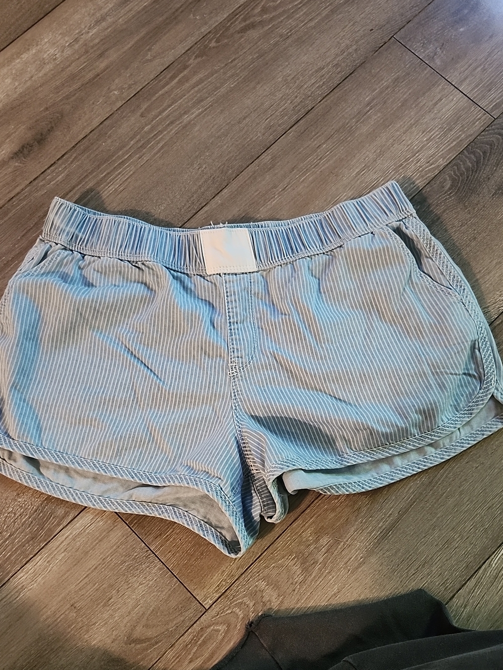 Women’s Light Blue Pinstripe Athletic Shorts with Elastic Waist